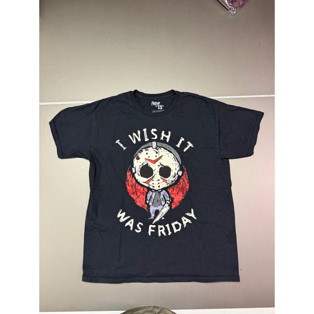 Friday the 13th Jason Voorhees I Wish It Was Friday Black Graphic T-Shirt L